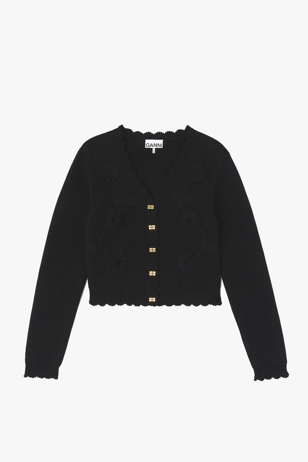 Cotton Cashmere Crochet Applique Cardigan