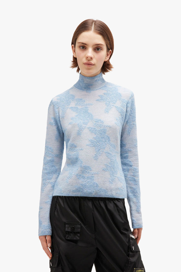 Sheer Flower Jacquard Mockneck