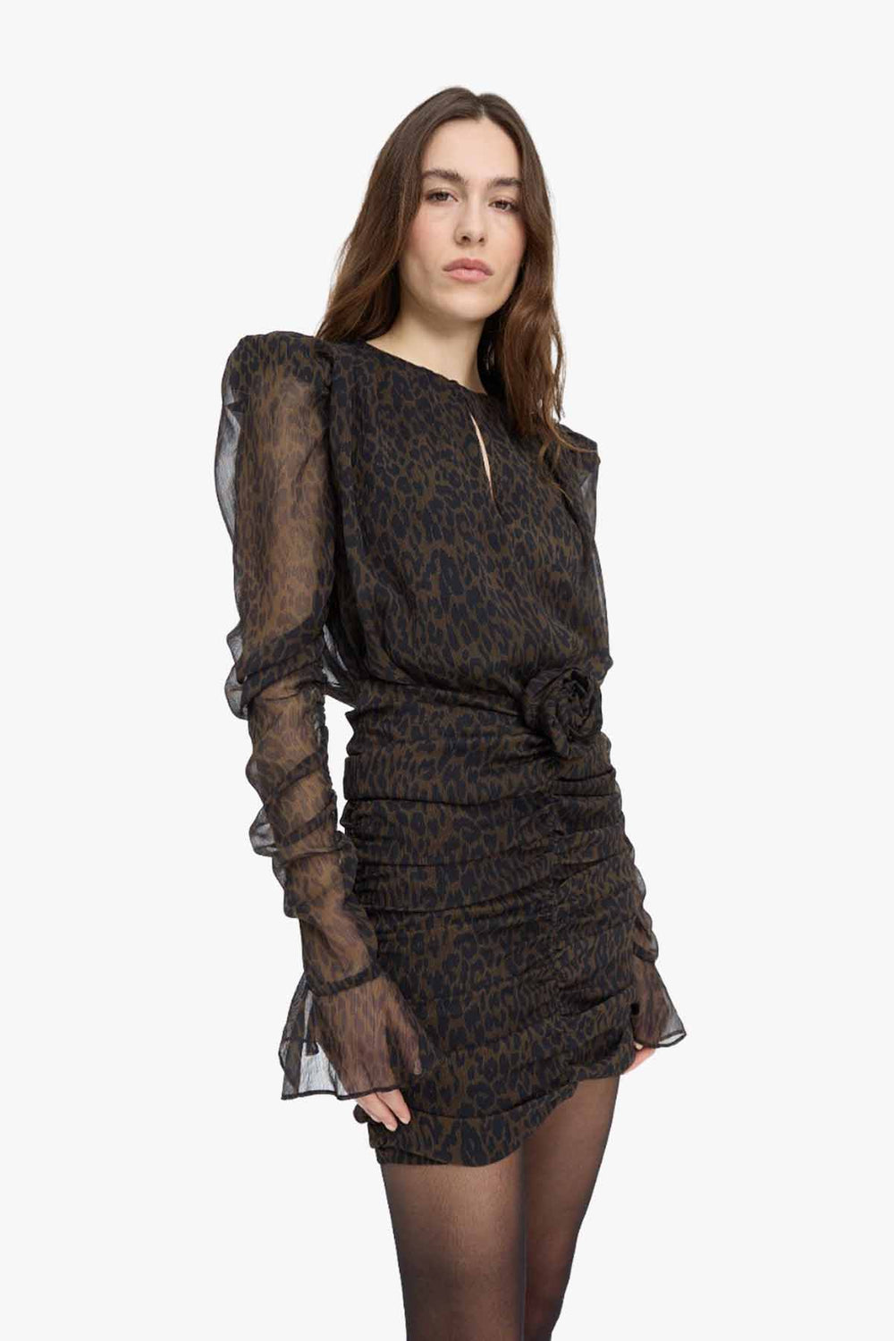 Ruched Flower Mini Dress