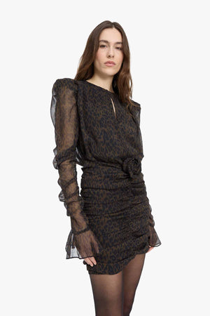 Ruched Flower Mini Dress