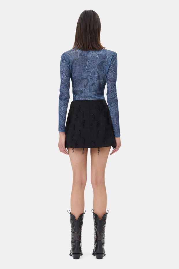 Marl Mesh Long Sleeve Crew Neck Blouse