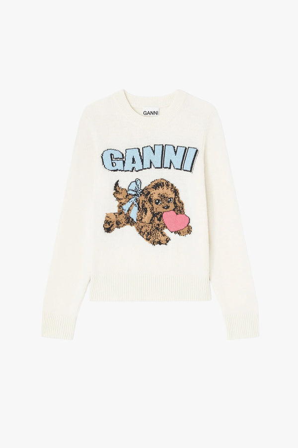 Graphic Wool Mix Fluffy Puppy Love Crewneck