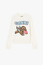 Graphic Wool Mix Fluffy Puppy Love Crewneck