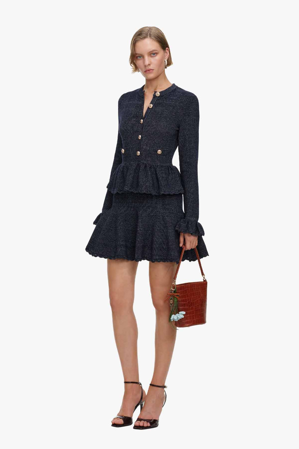Navy Textured Knit Mini Dress