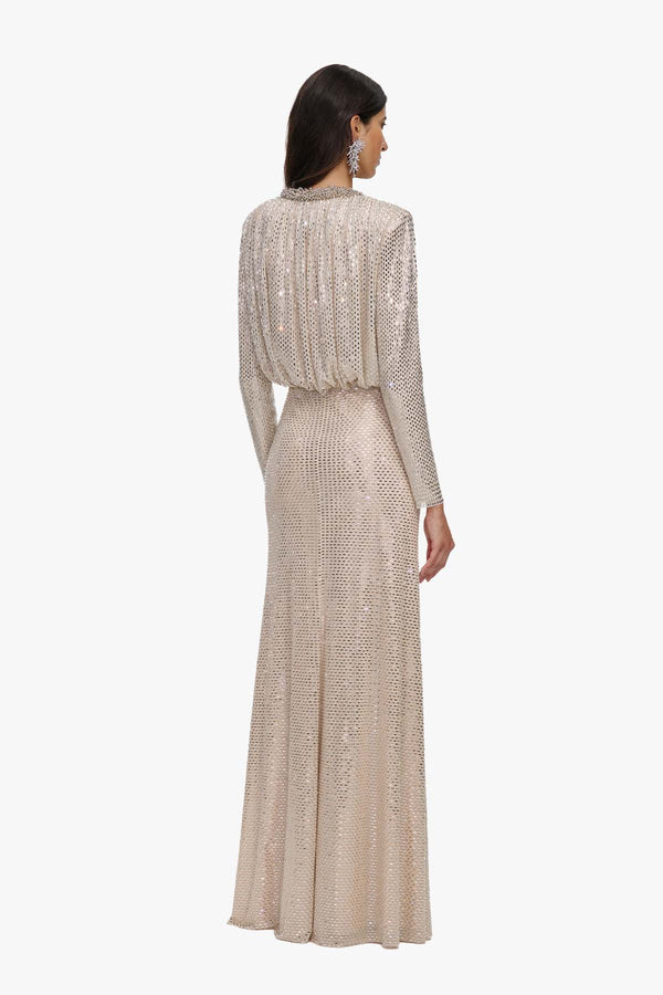 Champagne Rhinestone Embellished Maxi Dress