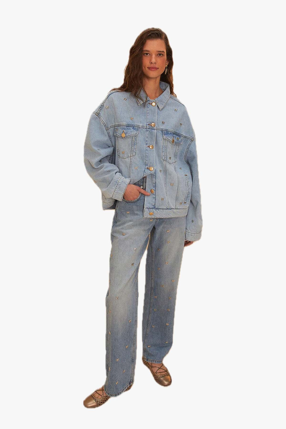 Bows Embroidered Denim Pants