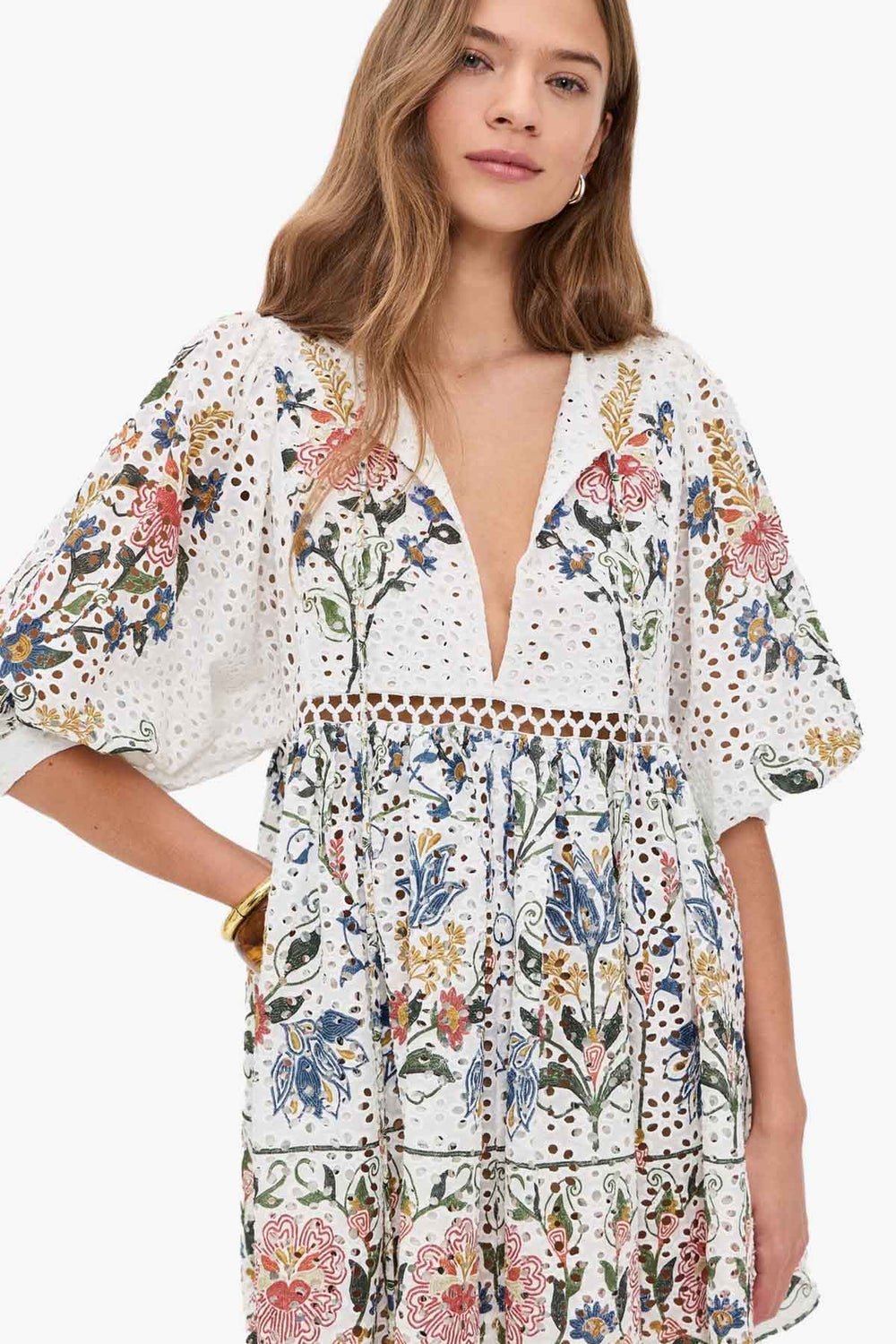 Stitched Garden Off-White Mini Dress