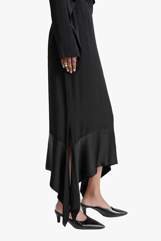 Satin-Sash Crepe Skirt