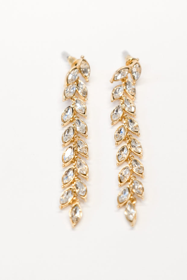 Gold Crystal Leaf Drop Earrings