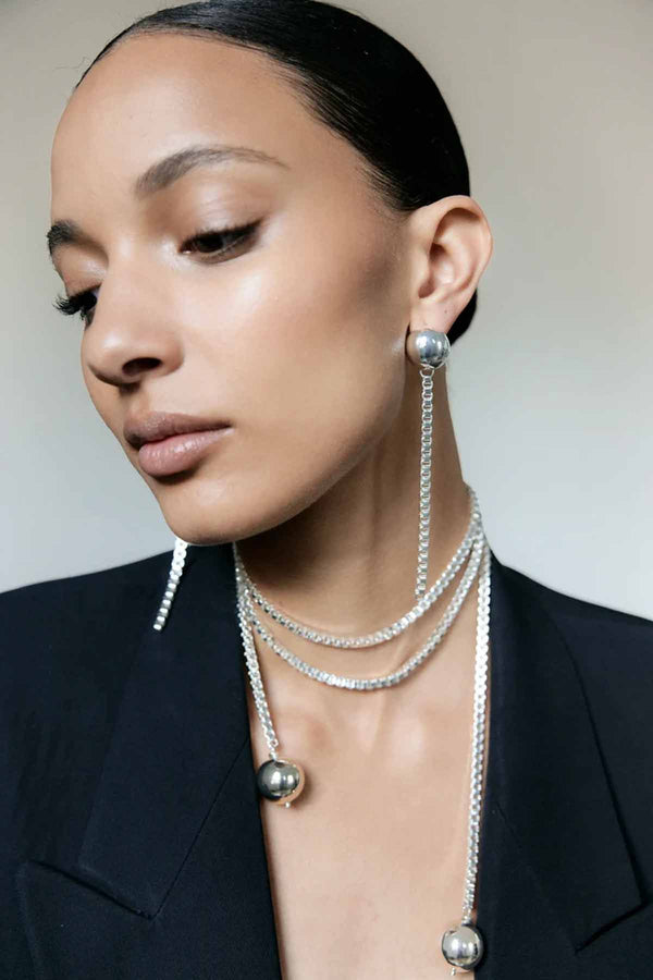 Sphere Chain Studs Silver