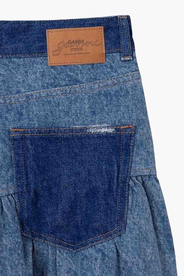 Patchwork Denim Long Skirt