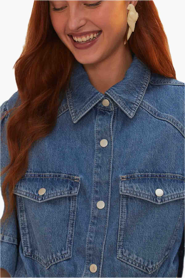 Denim Shirt Puffing Sleeve