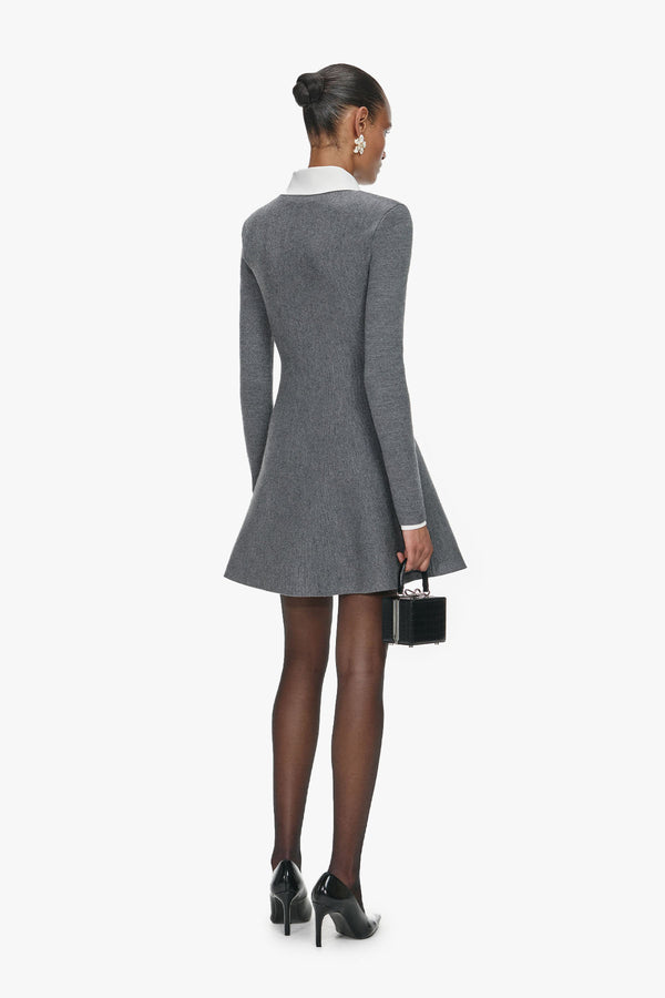 Grey crochet flower collared knit mini dress