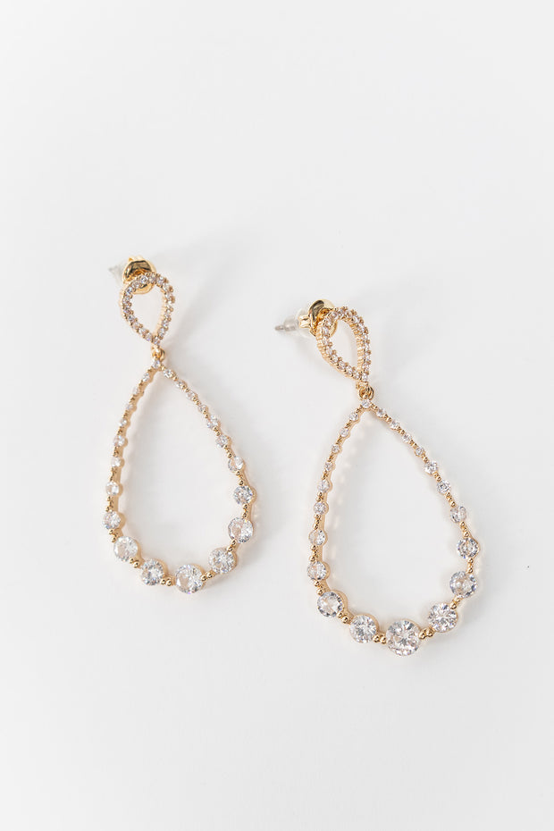 Gold Crystal Tear Drop Hoops