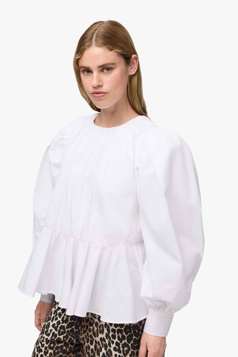 Compact Poplin Gathered Peplum Blouse