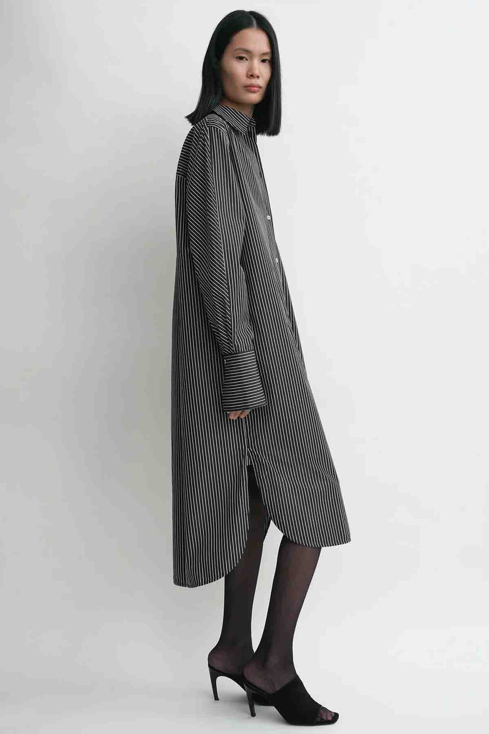 Striped Kimono-Sleeve Shirtdress