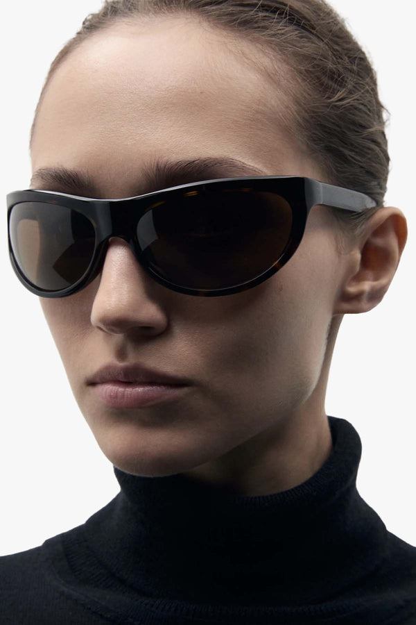 Semi Round Sunglasses Tortoise Brown Lens