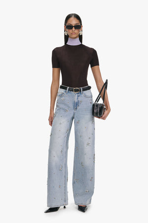 Embellished wide leg jeans