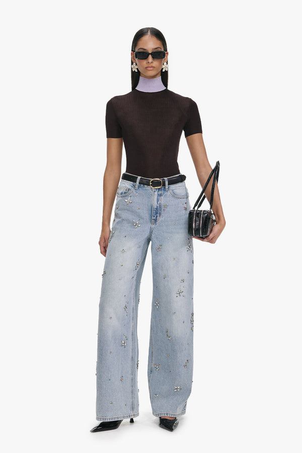 Embellished wide leg jeans