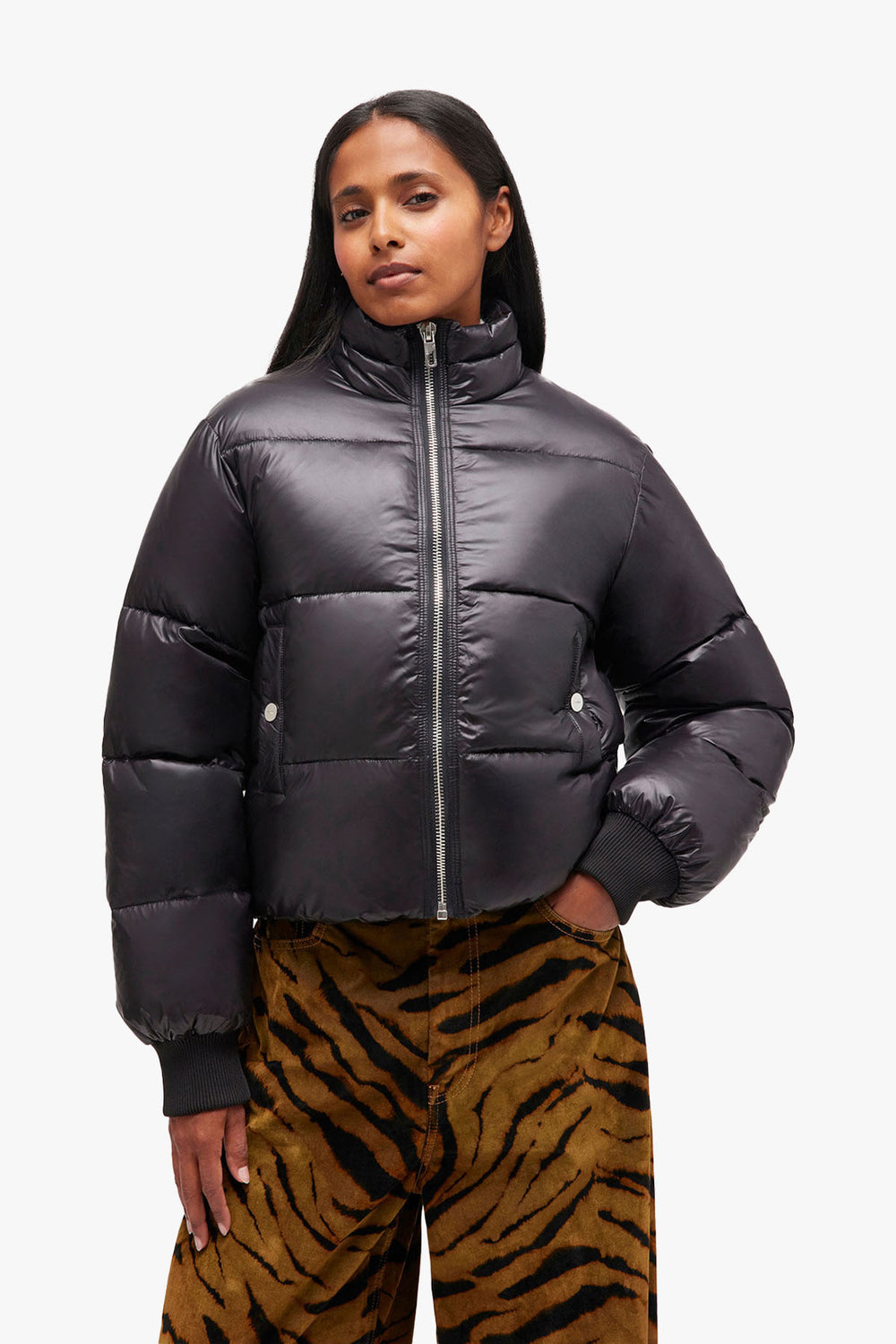 Shiny Nylon Short Puffer Jacket