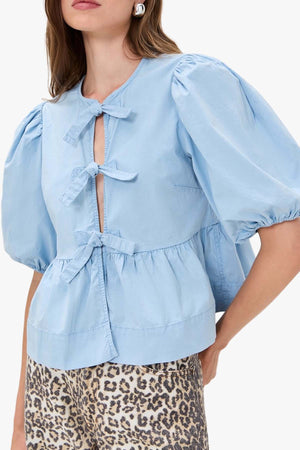 Washed Stretch Cotton Peplum Blouse