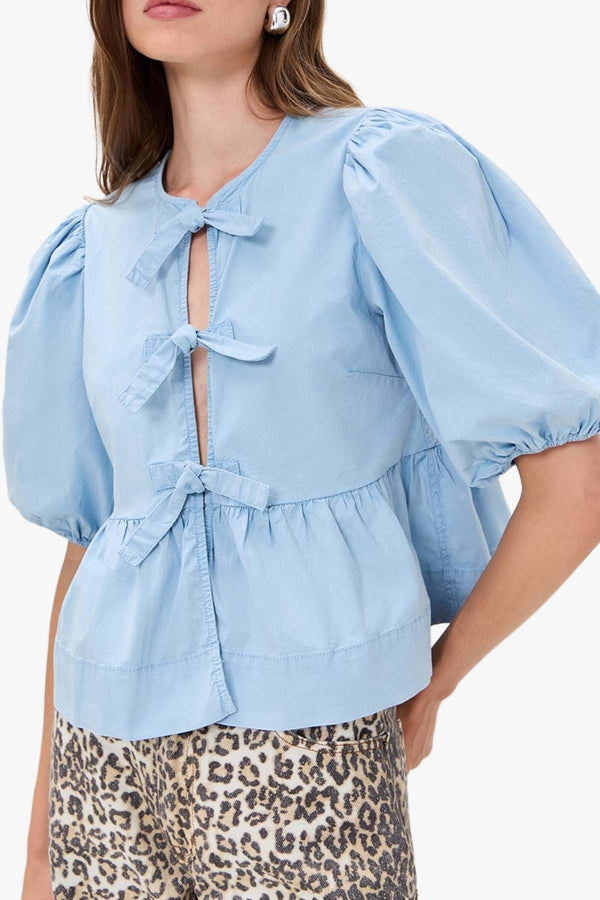 Washed Stretch Cotton Peplum Blouse