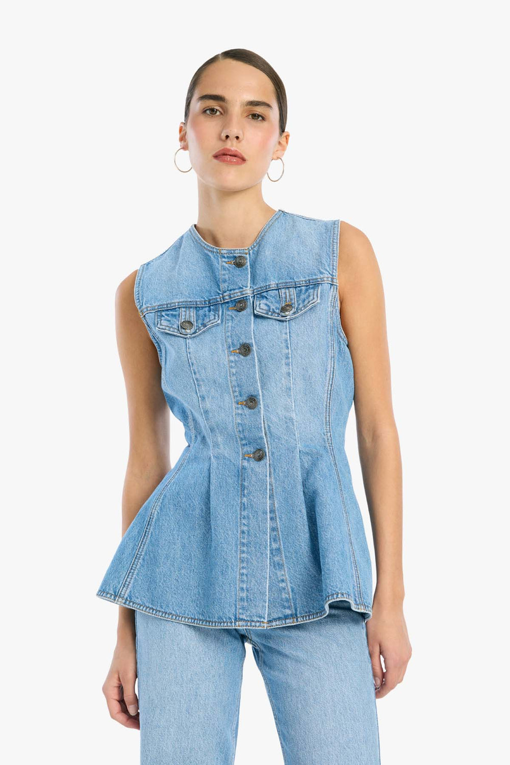 Flared Denim Top