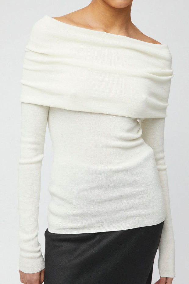 Off Shoulder Knit Top Macadamia