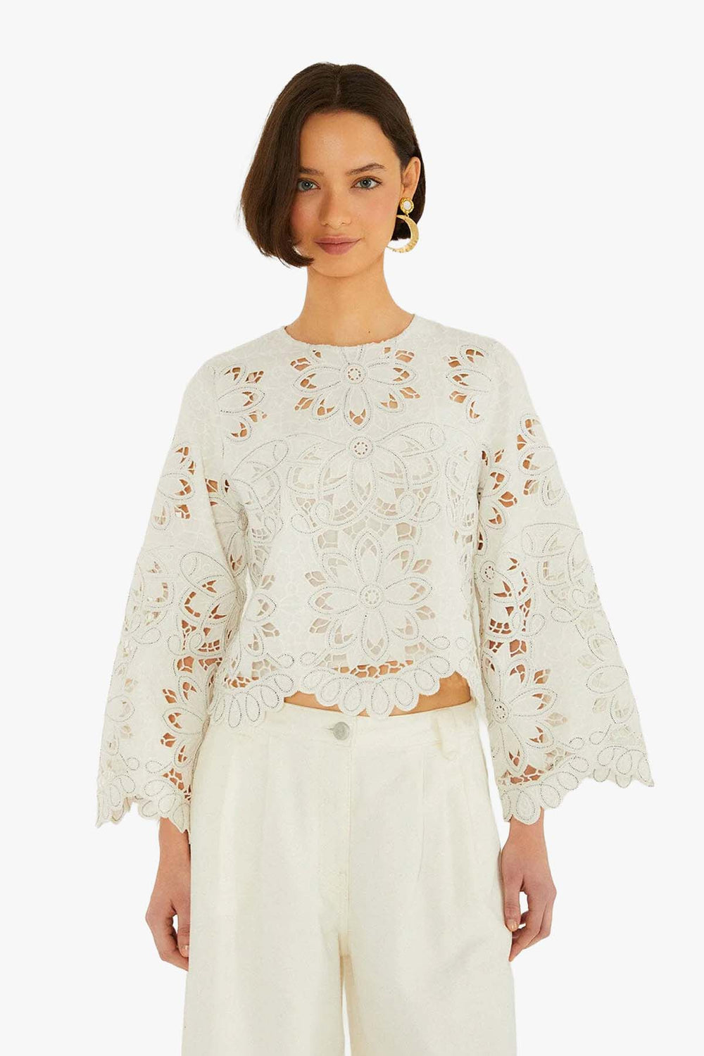 Off-White Flowers Richelieur Long Sleeve Blouse