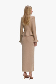 Gold Crystal Trim Knit Midi Dress