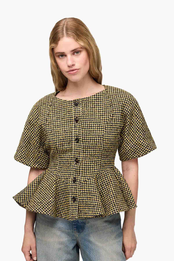 Woollen Check Peplum Blouse