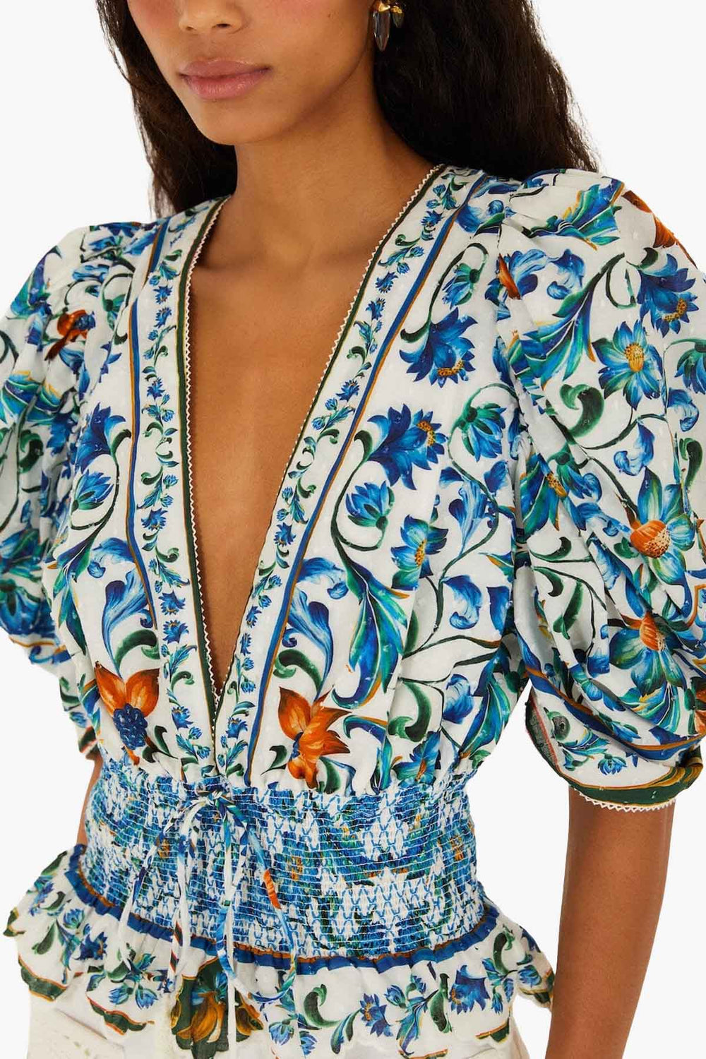 Flora Tile Off-White Blouse