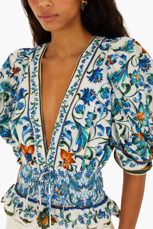 Flora Tile Off-White Blouse