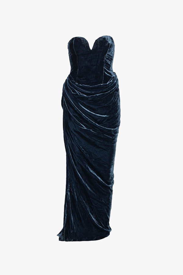 Silk Velvet Slit Dress