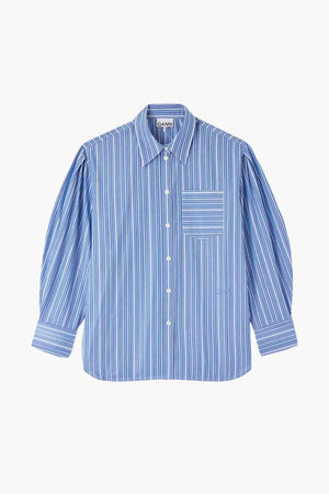 Stripe Cotton Pleated Sleeve Shirt