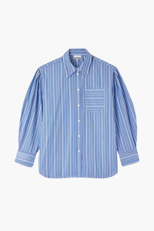 Stripe Cotton Pleated Sleeve Shirt