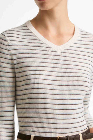 Striped High V Neck Longsleeve