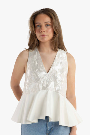 Satin Cloque Sleeveless Peplum Blouse