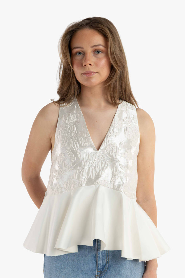 Satin Cloque Sleeveless Peplum Blouse