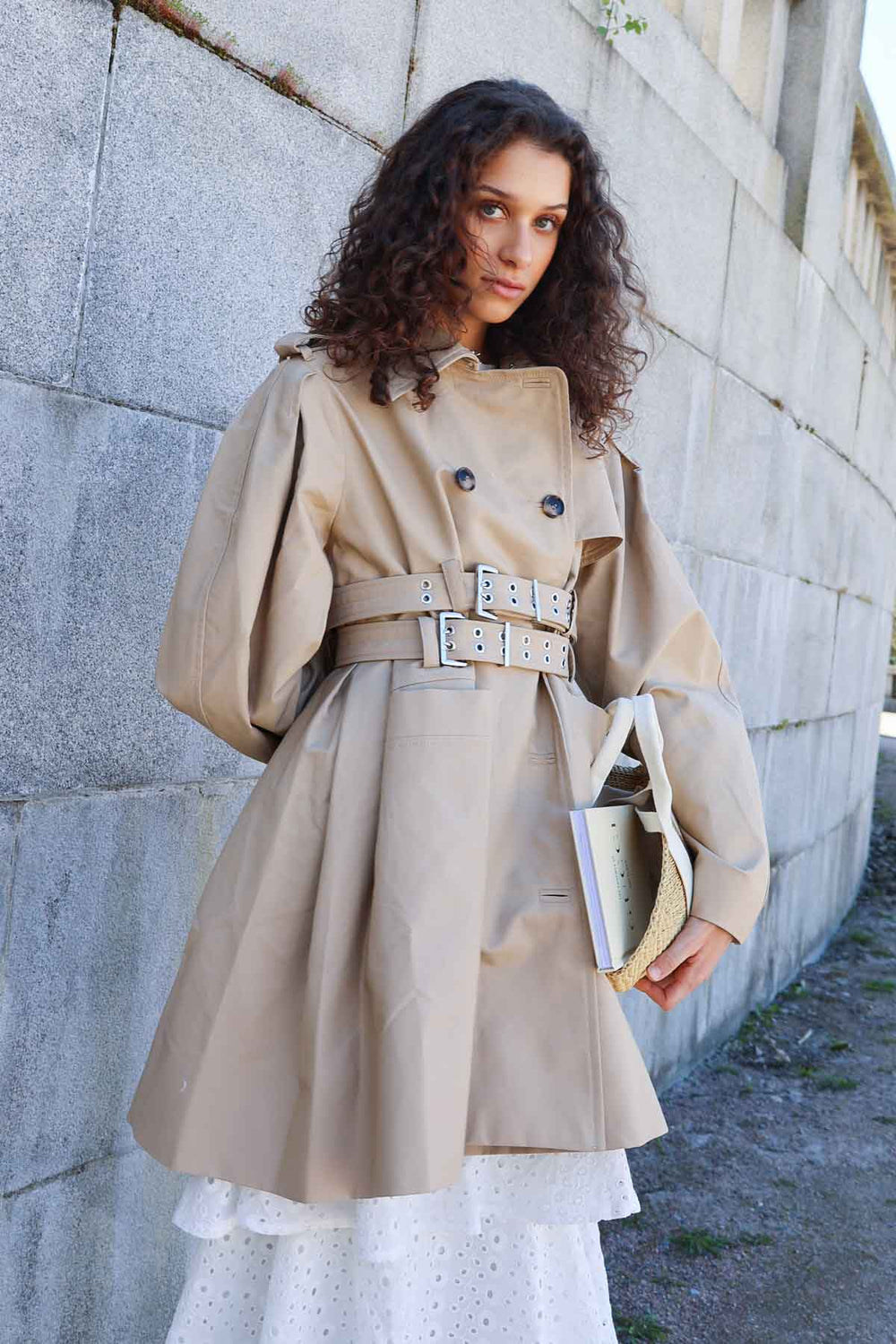 Double Cotton Peplum Trench