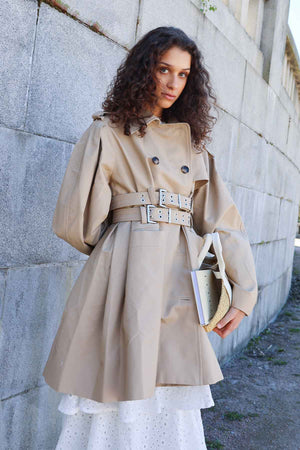 Double Cotton Peplum Trench