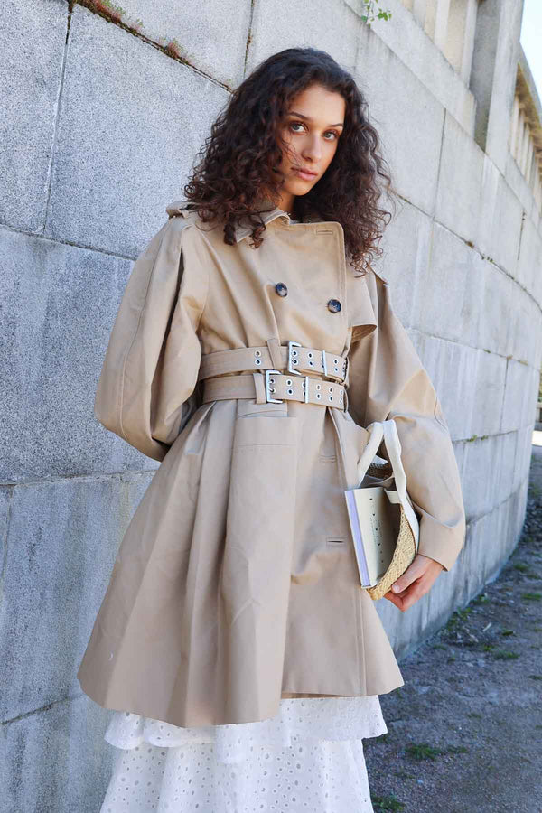Double Cotton Peplum Trench