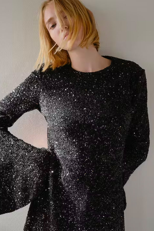 Sequin Flutter Sleeve Dress