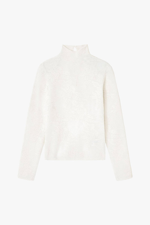 Sheer Flower Jacquard Mockneck