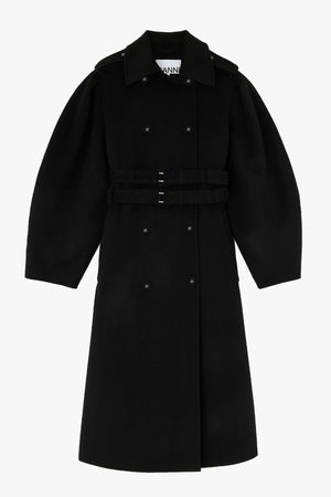 Splitable Wool Trench Coat Black