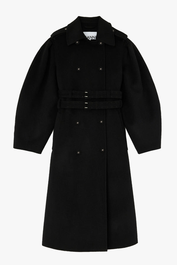 Splitable Wool Trench Coat Black