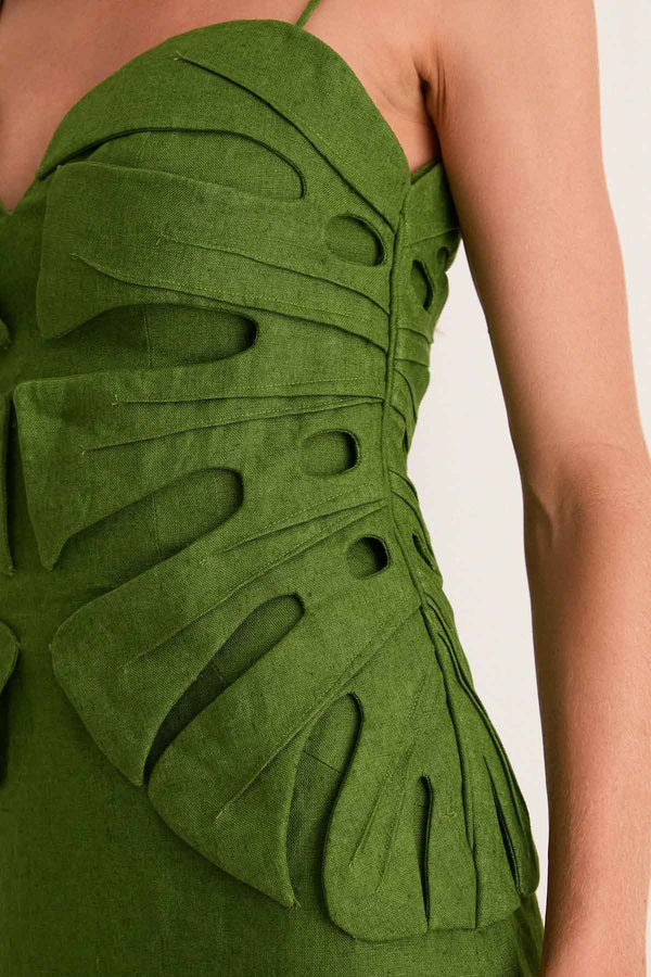 Green Monstera Leaf Sleeveless Maxi Dress