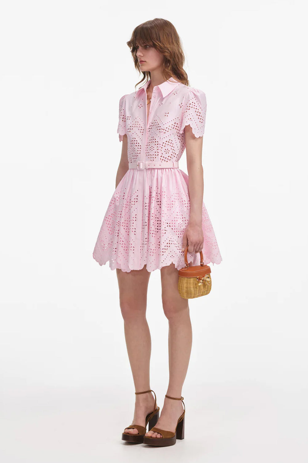 Pink Cotton Broderie Mini Dress