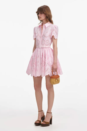 Pink Cotton Broderie Mini Dress