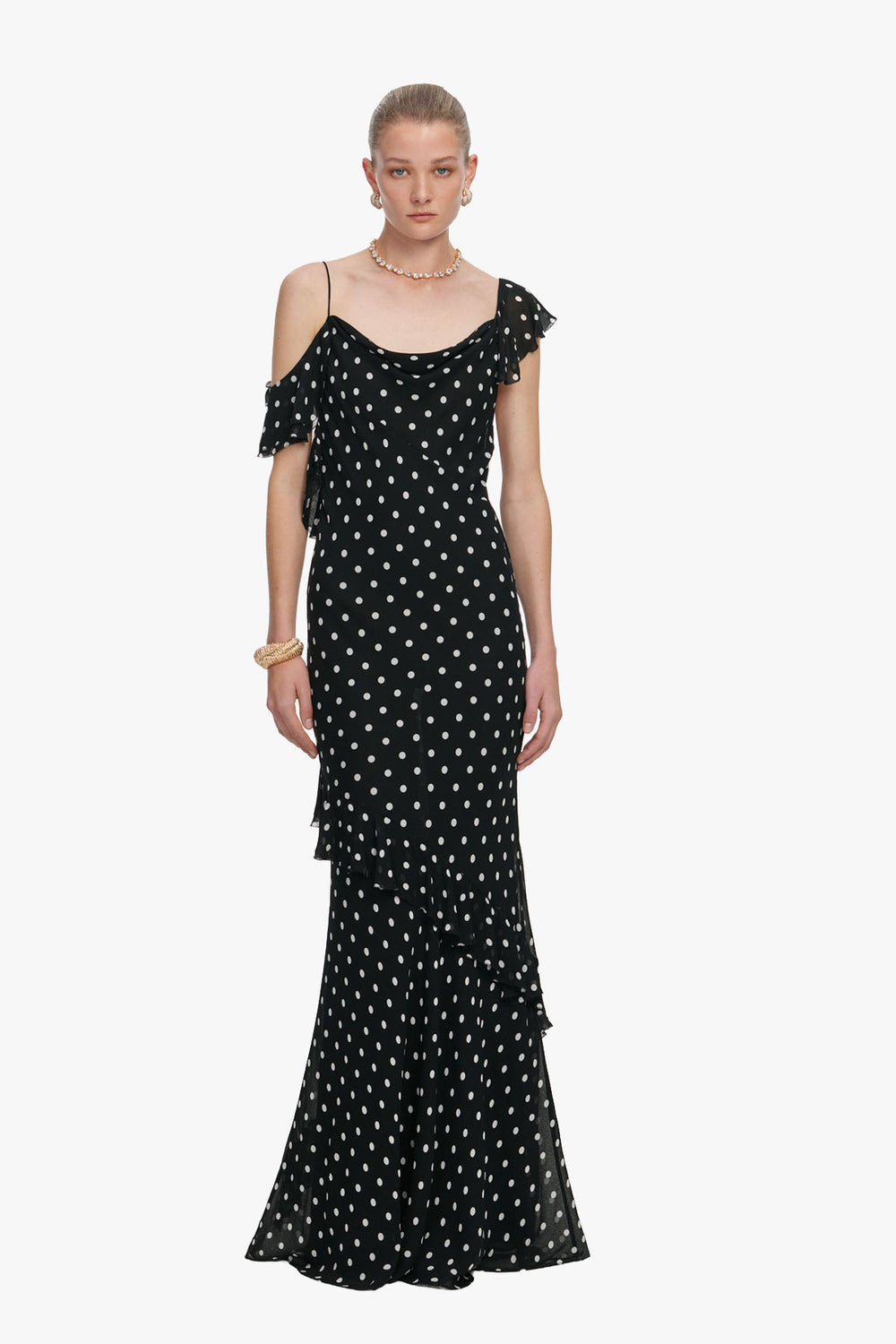 Black Polka Dot Georgette Maxi Dress